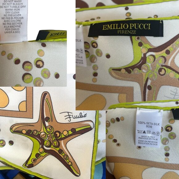 VINTAGE RARE EMILIO PUCCI 100% SILK STARFISH ABSTRACT SCARF - Picture 4 of 5